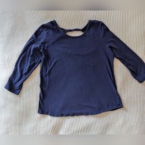 Old Navy Open Back Twist Top with 3/4 Sleeves, Navy Blue, Size Medium